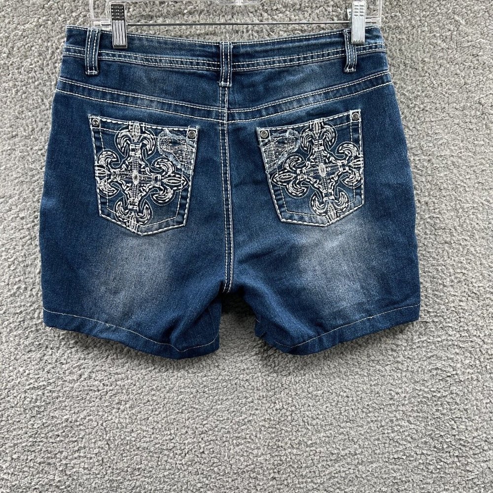 Embroidered Back Pocket Dark Wash Denim Jean Shorts - Women